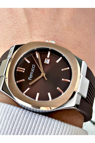 Ferrucci Special Design 3 Atm Waterproof Silicone Cord Men's Wrist Watch with Calendar