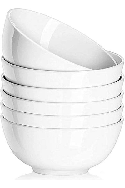 AKDC Porcelain Pasta Bowls Set of 6, 350ml, Microwave Safe, for Noodles, Rice, Salad, Oatmeal