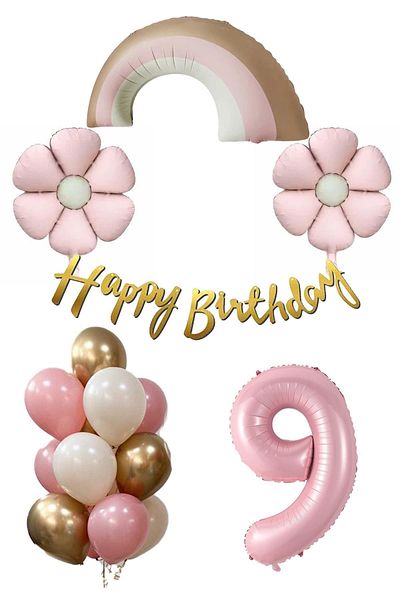 Patladı Gitti Retro 9 Year Old Daisy Themed Baby Girl Concept Birthday Set