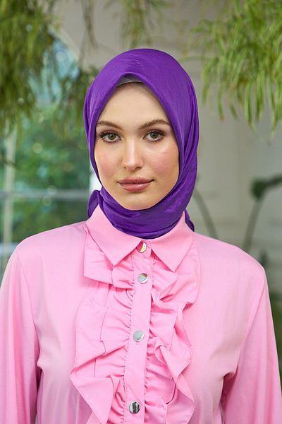 İpekhan Purple Silk Plain Patterned Voile Scarf - 10100-01