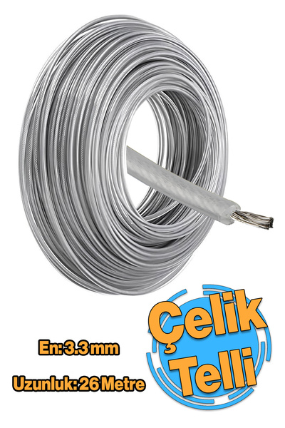 Badem10 Çelik Telli Motorlu Tırpan Yuvarlak Misinası 3.3 Mm 26 Metre Çim Ot B...