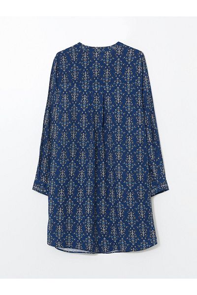 LC Waikiki Lcw Grace Navy Blue Preacher Collar Patterned Women's Tunic