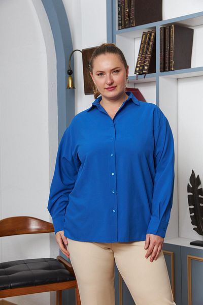 RMG Large Size Flowy Long Sleeve Shirt Blue
