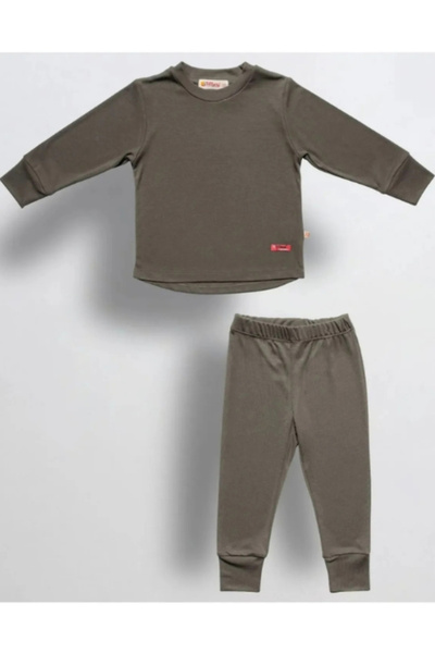 Tiffany Long Sleeve Winter Warm Baby Kids Thermal Pajama Set Green