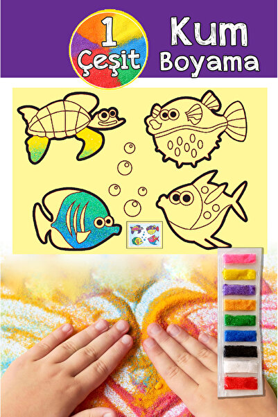 Dikkat Atölyesi Yayınları Balık Desenli Renkli Kum Boyama Seti A4 Boyut