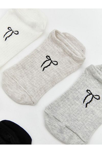 LC Waikiki Ecru Ribbon Printed Women's Sneaker Socks 5 Pack