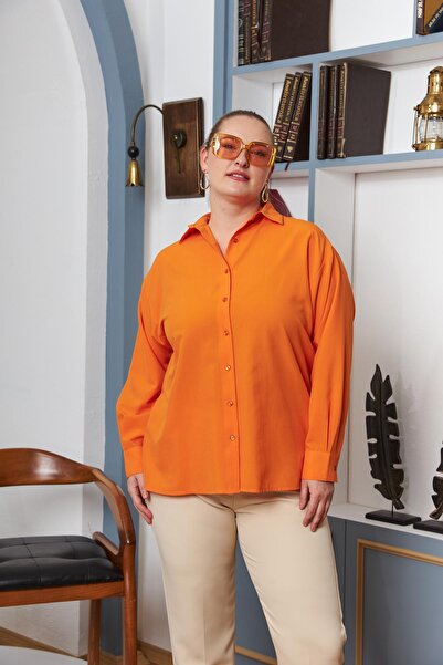 RMG Large Size Draped Long Sleeve Shirt - Orange