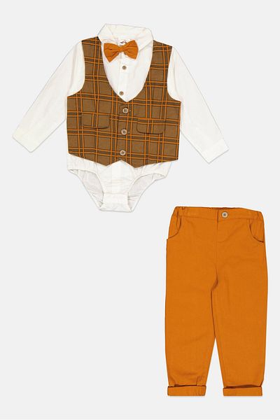 Little Gent Toddlers Boy 4 Pieces Solid Pants, Shirt ,bow Tie And Waistcoat, White