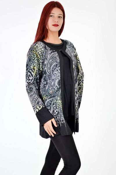 Angora Set dublu cu model brodat cu piatră - negru