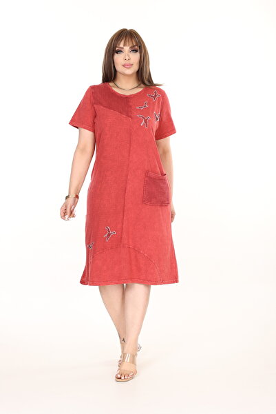 özle fashion Garnili Red Pocket Summer Dress