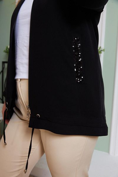 RMG Large Size Black Jacket Is Detailed with Pocket Sequins