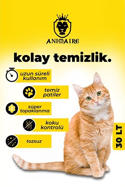 Animaire Aktif Karbonlu Topaklanan Kokusuz %100 Doğal Killi Yeni Nesil Kedi Kumu 30 Lt