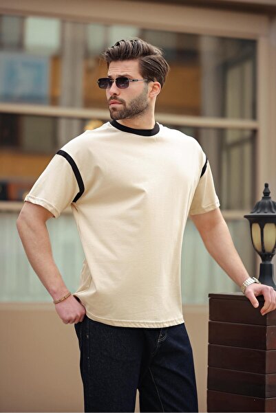 Madmext Ανδρικό μπλουζάκι Beige Crew Neck Regular Fit E7126
