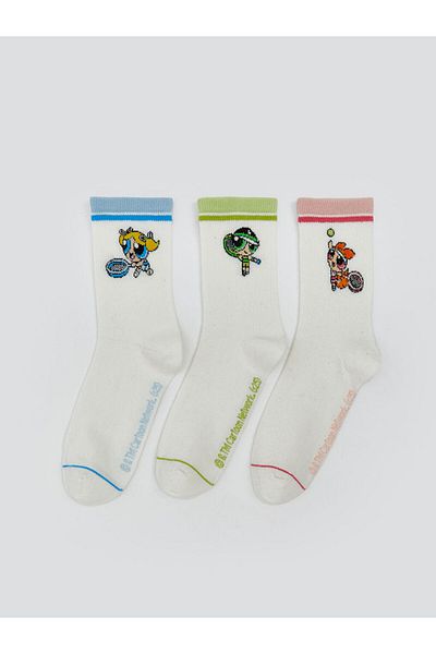 LC Waikiki Lcw Dream Ecru Powerpuff Girls Printed Women's Socks 3 Pack
