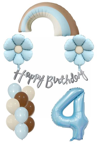 Patladı Gitti Retro 4 Year Old Daisy Themed Baby Boy Concept Birthday Set