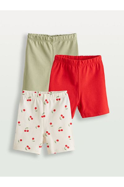 LC Waikiki Green Baby Girl Short Leggings with Elastic Waist 3-Piece