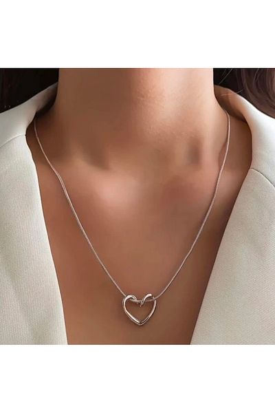 Store Steel Hollow Silver Heart Necklace