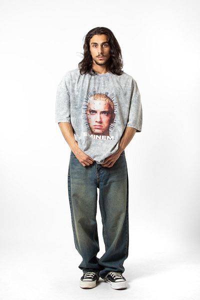 Sekizbiraltı Eminem Icon Printed Unisex Oversize Λευκό T-Shirt