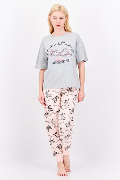 Marvel Women 2 Piece Graphic Print  Pajama Set, Grey