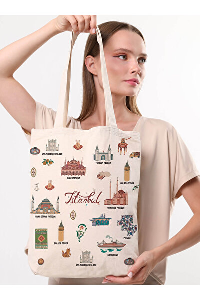 Çınar Bez Çanta Taška přes rameno - Krémová - Látková taška Çınar