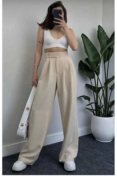 BILDEŞA Women's High Waist Velcro Waist Palazzo Pants