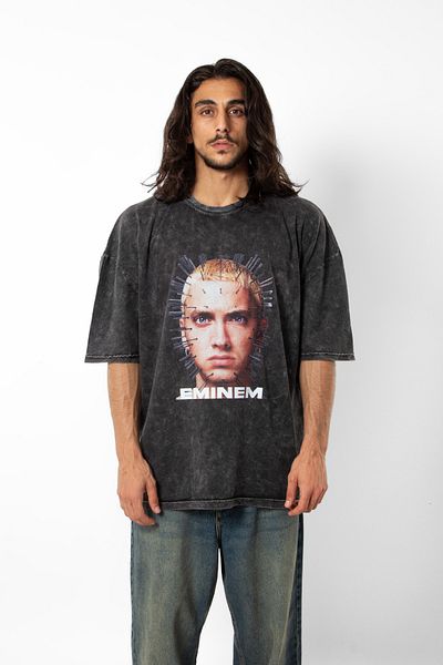 Sekizbiraltı Eminem Icon Printed - Tricou negru oversize unisex lavabil 24/1