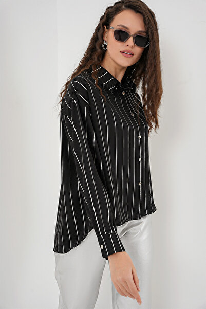 Bigdart 5924 Women's Silver Striped Shirt - Black