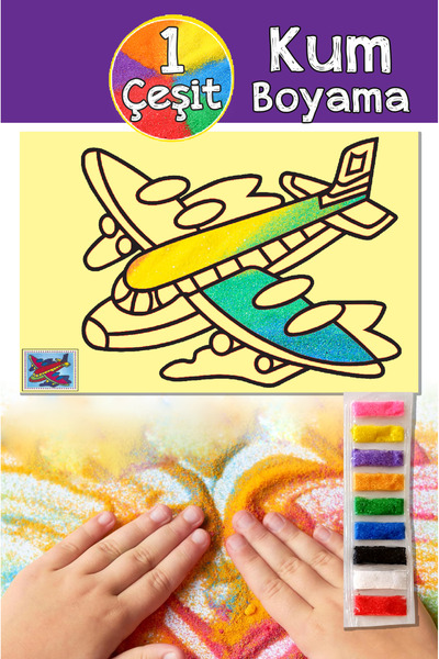 Dikkat Atölyesi Yayınları Uçak Desenli Renkli Kum Boyama Seti A4 Boyut