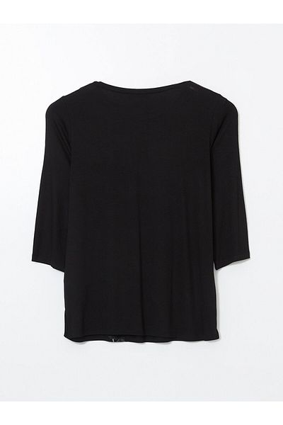 LC Waikiki Γυναικείο μπλουζάκι LCW Grace Black Crew Neck Floral