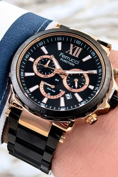 Ferrucci Function Mineral Glass Steel Band & Case Men's Watch Zmfer085