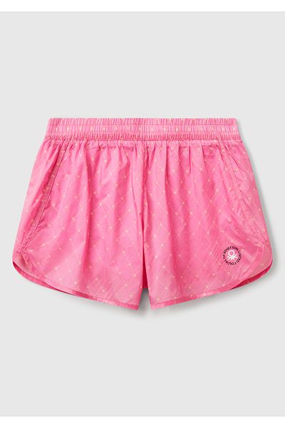 United Colors of Benetton Дамски розови широки шорти с ластик и шарки