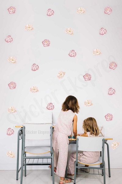 Sticker Ekspres Pastel Roses Kids Room Wall Sticker Set Rose Flower Sticker