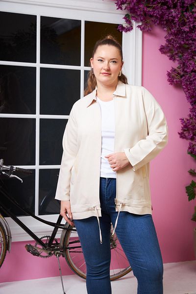 RMG Large Size Jacket Cream - Pocket Sequin Sequin Detail