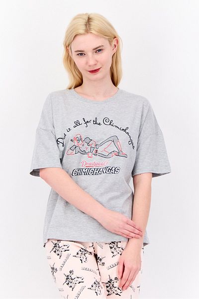 Marvel Women 2 Piece Graphic Print  Pajama Set, Grey