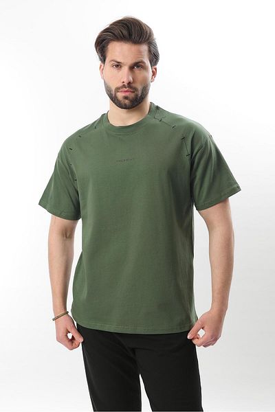 Madmext Ανδρικό T-shirt με Χακί Κέντημα Λεπτομέρεια E7108