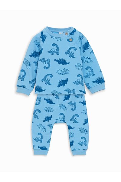 LC Waikiki Blue Dinosaur Printed Baby Boy Sweatshirt and Sweatpants Set of 2 Lcw Baby