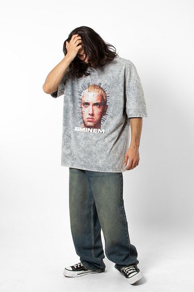 Sekizbiraltı Eminem Icon Printed Unisex Oversize Λευκό T-Shirt