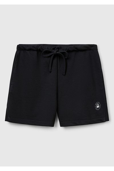 United Colors of Benetton Bermude cu talie înaltă, cu șnur, cu logo-ul amestecat de bumbac negru