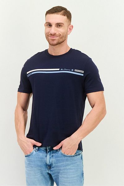 Ben Sherman Men Crew Neck Short Sleeve Brand Logo T-shirts, Navy