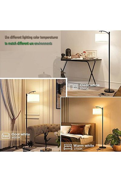 COOYA Dimmable Floor Lamp, with 3 Color Temperatures, Linen shade, 9W Bulb Included, Black
