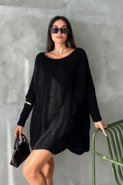 AQE FASHION Openwork Knitted Loose Fit Knitwear Sweater Poncho