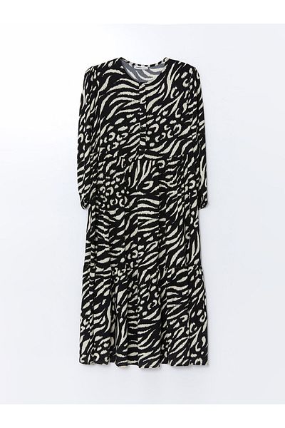 LC Waikiki Lcw Grace Black Crew Neck Print A-Line Dress for Women
