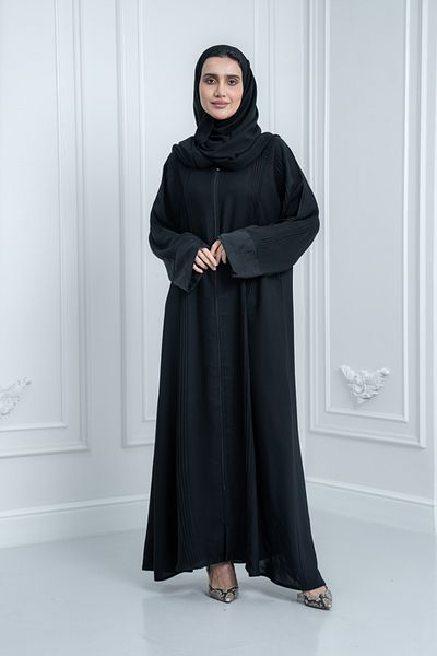 LAVİNİA عباية نسائية من لافينيا مع طيات، لون أسود كاجوال