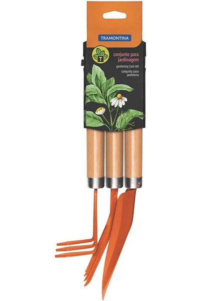 TRAMONTINA Since 1911, Made In Brazil - 3-pieces Garden Tool Set - Garden Trowel Garden Fork Cultivator