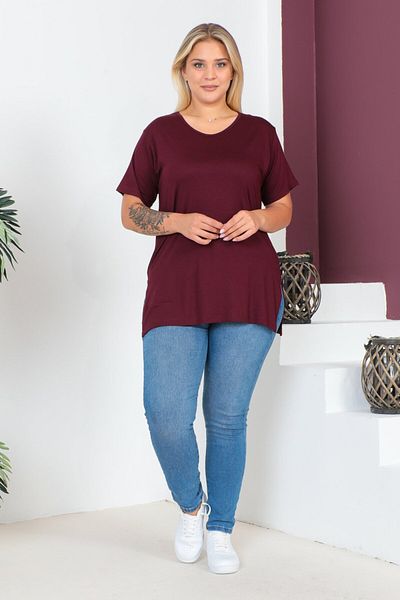 tarzımsüper Tricou cu tunică din bumbac pieptănat cu mânecă scurtă, model confortabil, cu decolteu, mărime mare