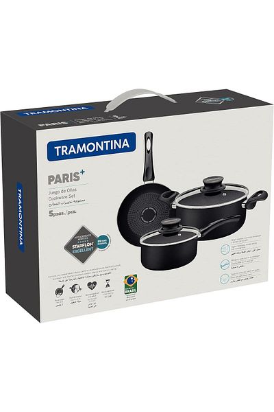 TRAMONTINA Since 1911, Made In Brazil - Paris 5 Pieces Black Aluminum Cookware Set