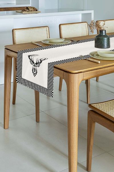 decofav Runner tăiat cu laser cu model de cerb cu margine decorativă