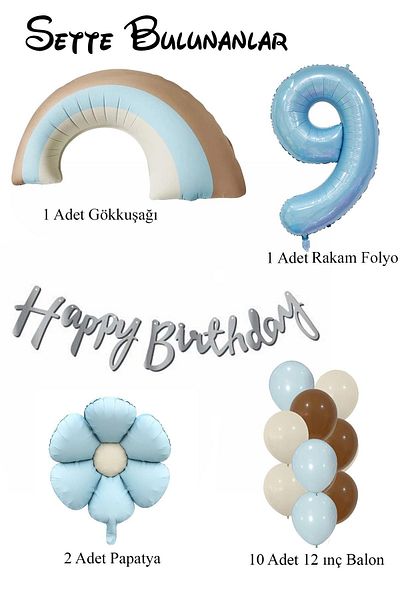 Patladı Gitti Retro 9 Year Old Daisy Themed Baby Boy Concept Birthday Set