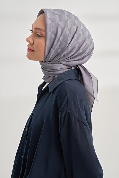 ARMANDA Cotton Monogram Geometric Pattern Scarf - Dark Gray