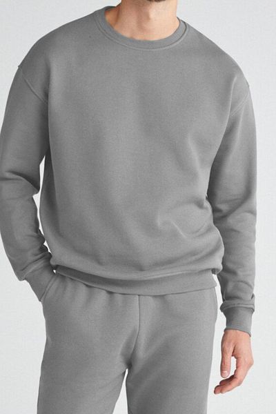 ruNadeS Unisex Relax Fit Relaxed Cut Cotton Fleece Inside Crew Neck Gray Sweatshirt